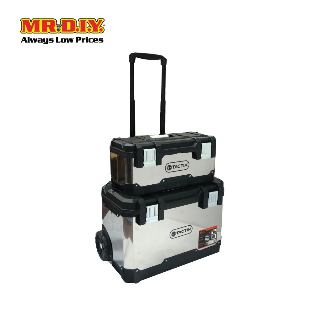TACTIX Plastic Stainless Steel Rolling Tool Box Storage Organizer 1 Set With Wheels 321133 - Image 2