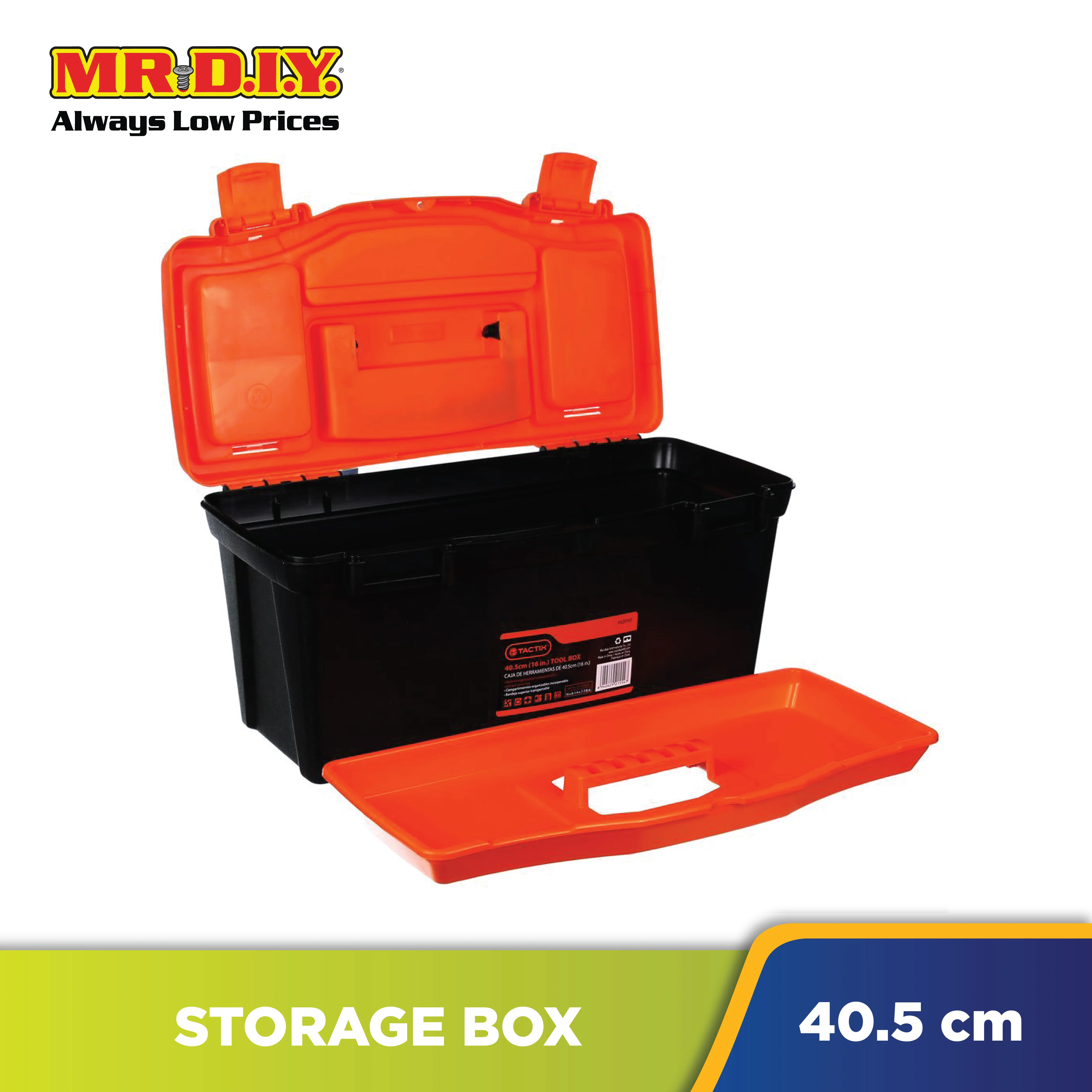 TACTIX Rectangular Plastic Storage Tool Box (40.5cm) - Image 2