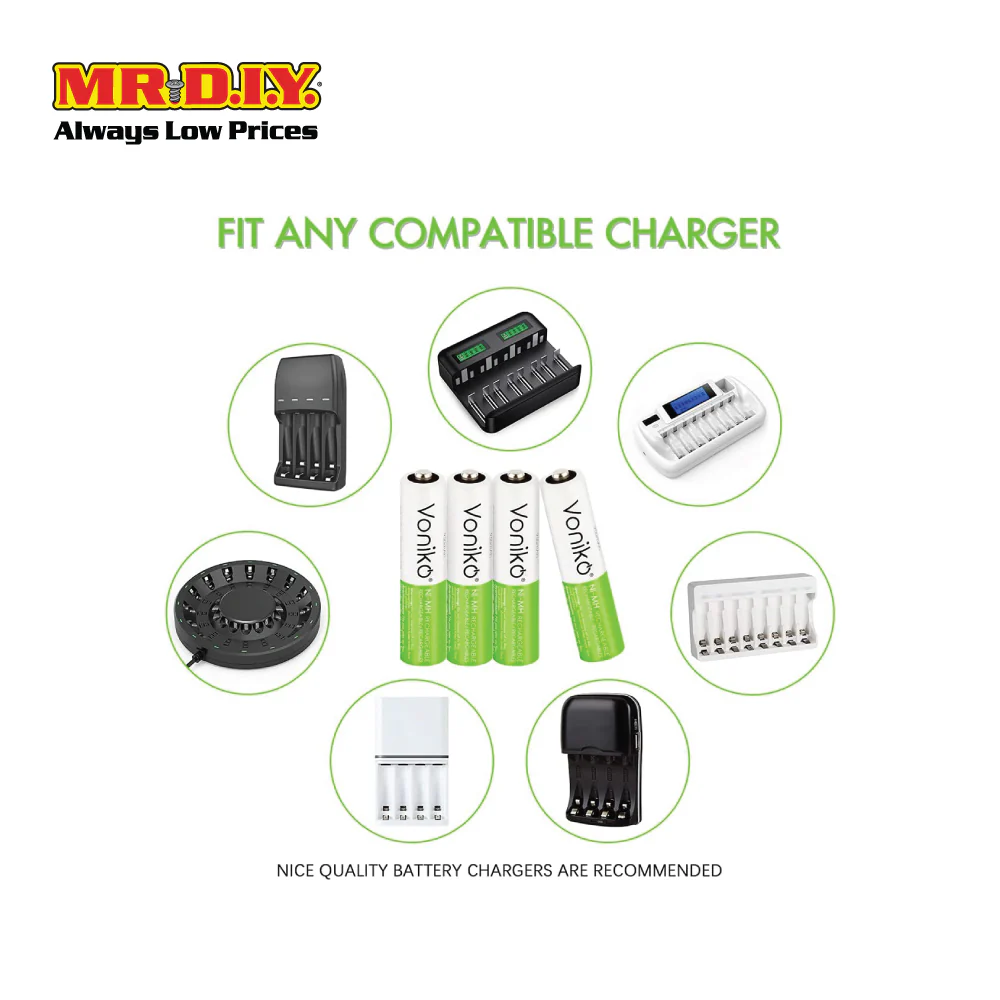 VONIKO Rechargeable Ni-MH Battery HR03 1.2V AAA 800mAh (4pcs) - Image 3