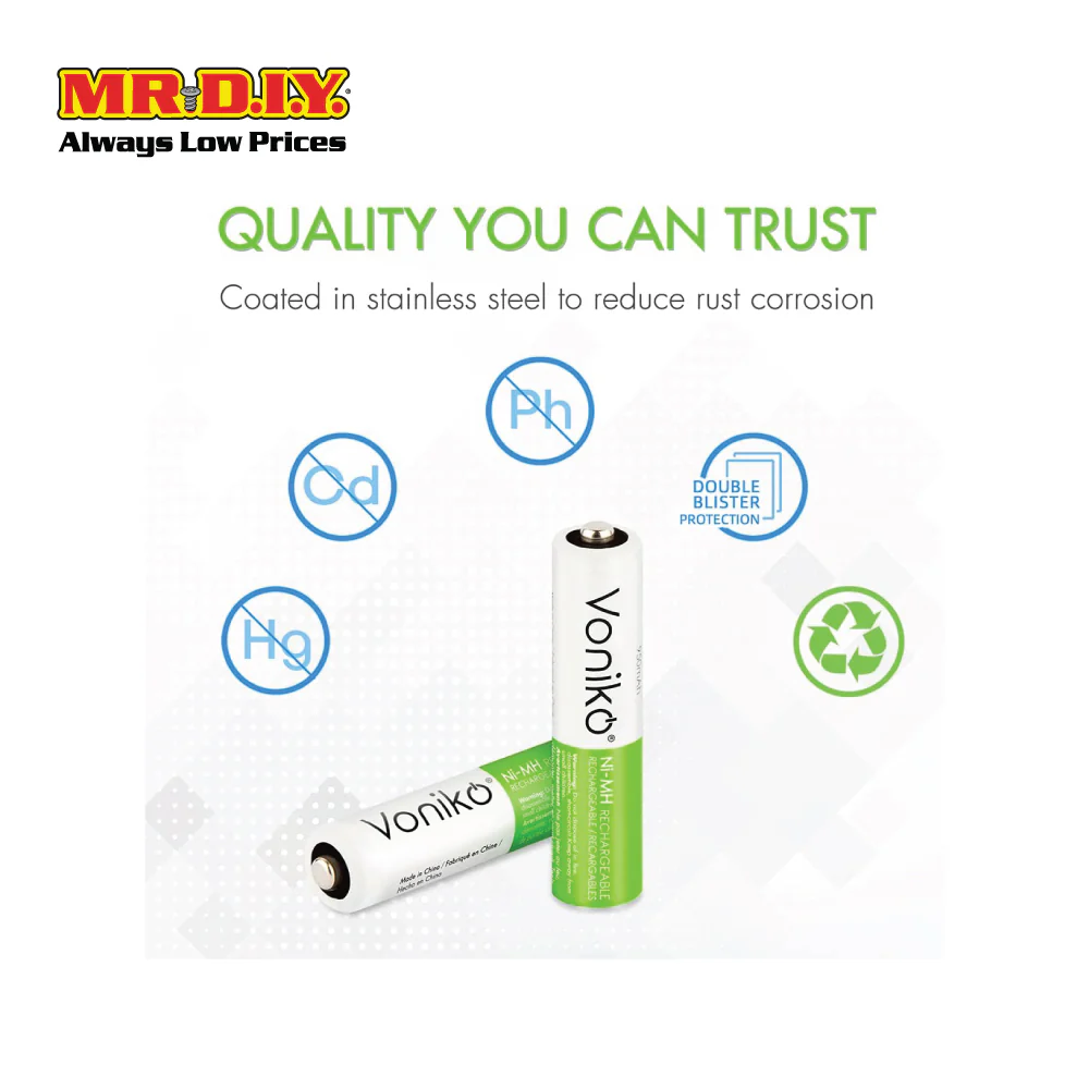 VONIKO Rechargeable Ni-MH Battery HR6 1.2V AA 2000mAh (4pcs) - Image 2