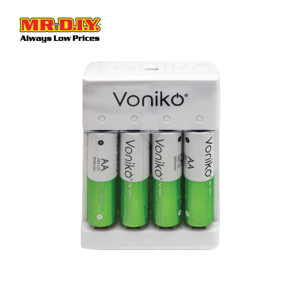 VONIKO USB Rechargeable Auto Power Cut Off Battery with Charger HR6 1.2V AA Set 2000mAh (4 x AA) - Image 4
