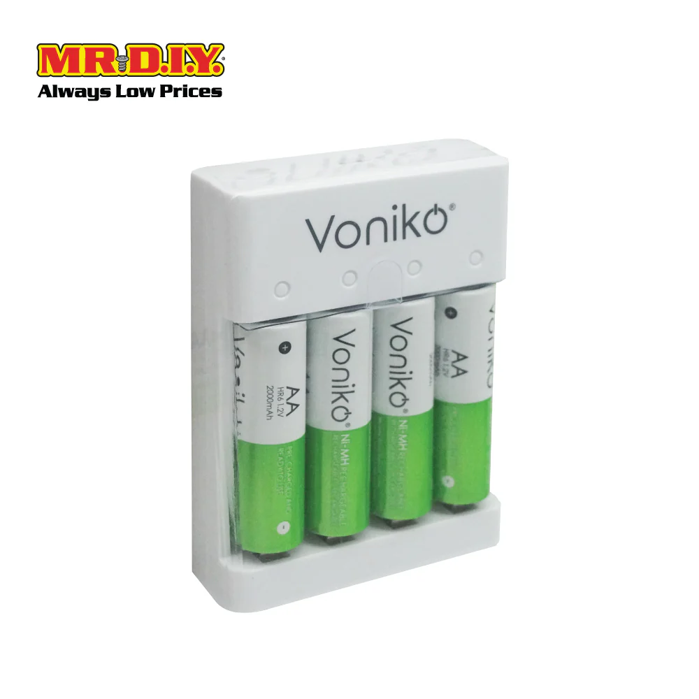 VONIKO USB Rechargeable Auto Power Cut Off Battery with Charger HR6 1.2V AA Set 2000mAh (4 x AA) - Image 5