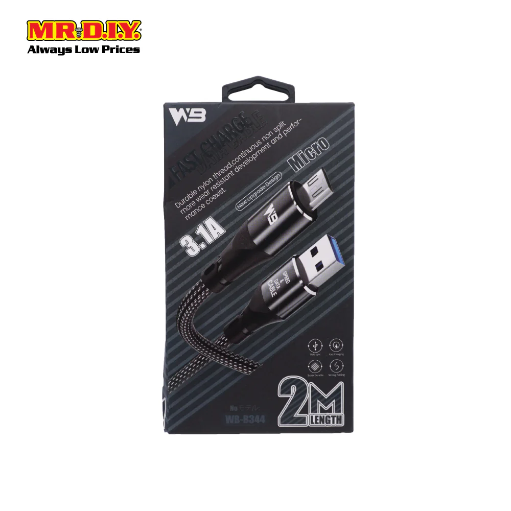 WB 3.1A Micro USB Cable for android phone 2 Meter WB-B344-V8-V8 - Image 3