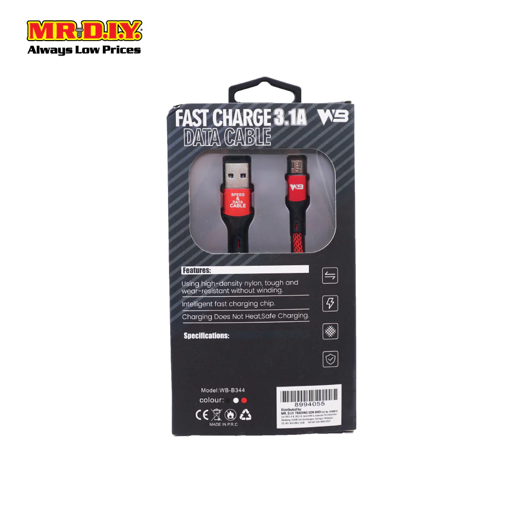 WB 3.1A Micro USB Cable for android phone 2 Meter WB-B344-V8-V8 - Image 4