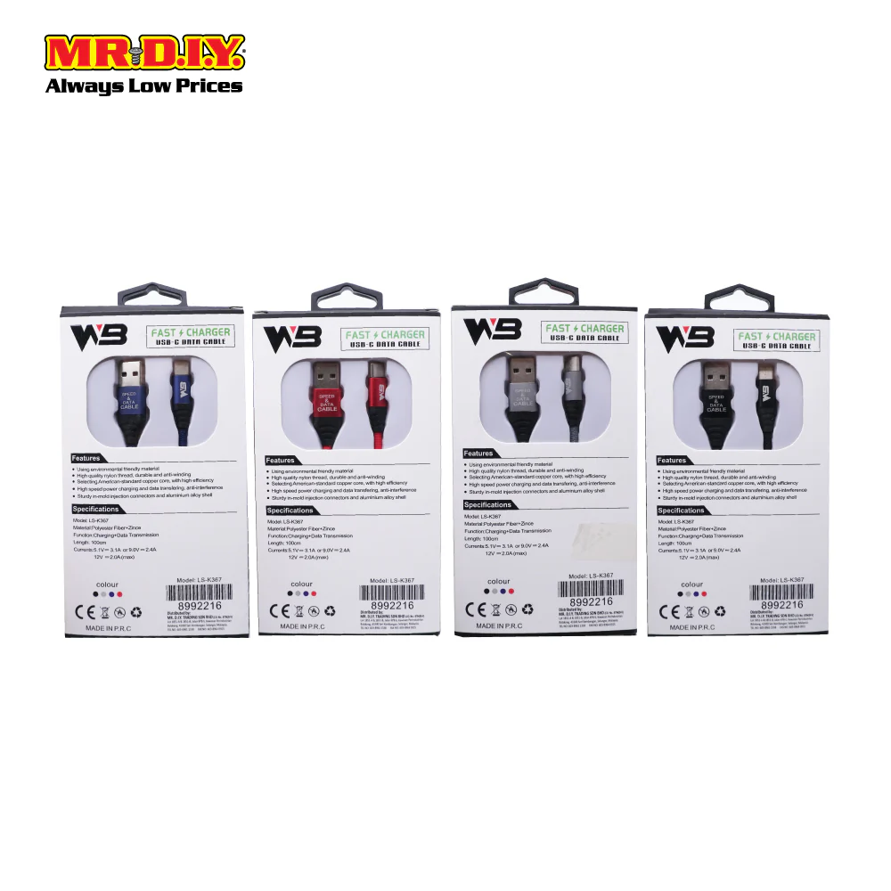 WB Fashion Braided Heavy Duty Type-C USB 3.1A Fast Charge Data Cable LS-K367 (1m) - Image 4