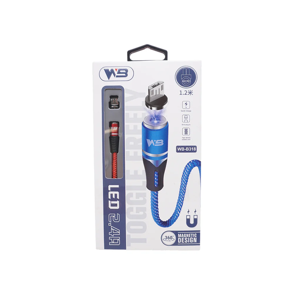 WB WB-B318 Micro-USB Magnetic Cable with LED 2.4A (1.2m) - Image 2