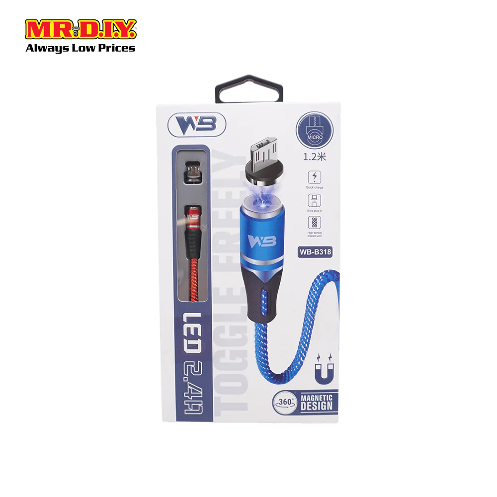 WB WB-B318 Micro-USB Magnetic Cable with LED 2.4A (1.2m) - Image 3