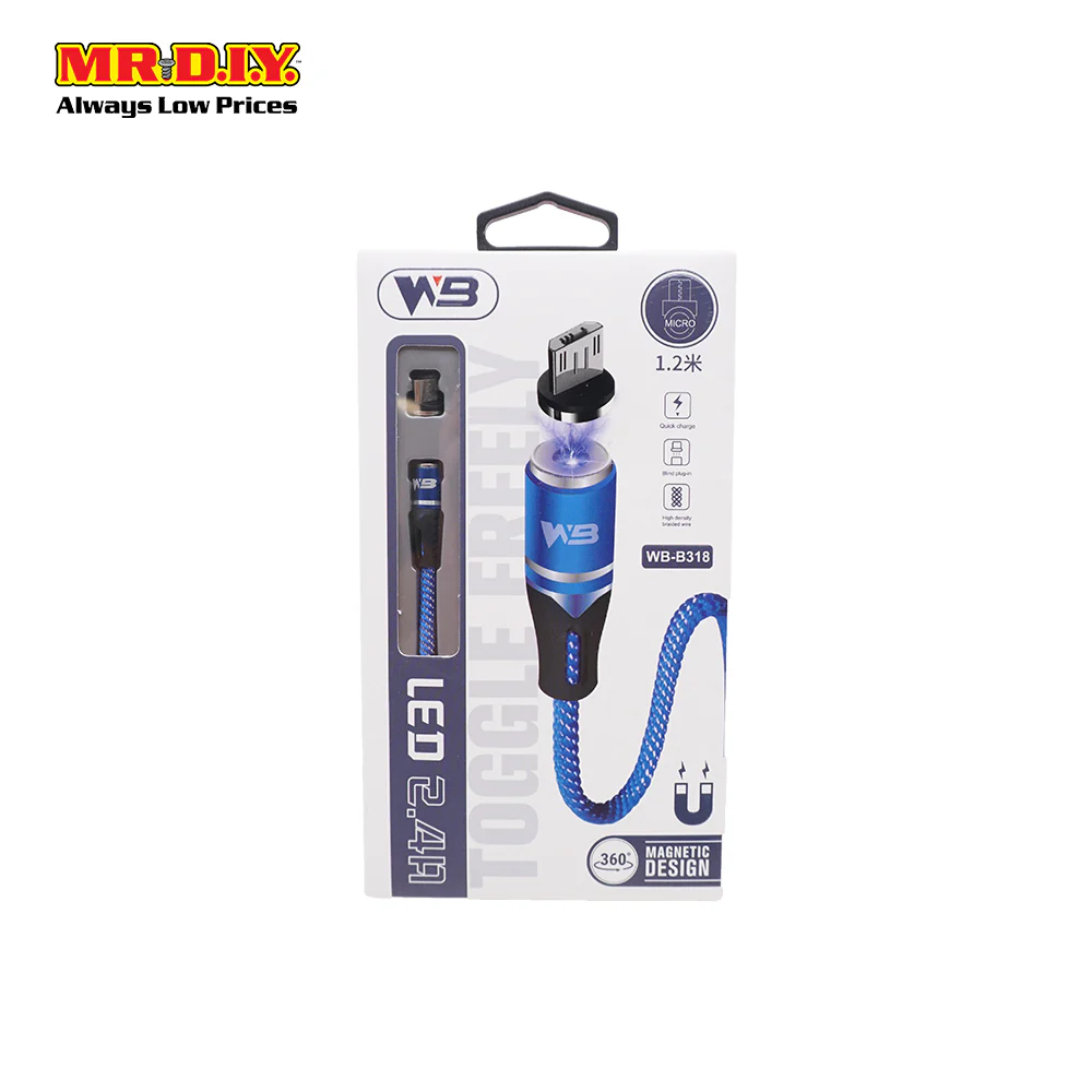 WB WB-B318 Micro-USB Magnetic Cable with LED 2.4A (1.2m) - Image 4