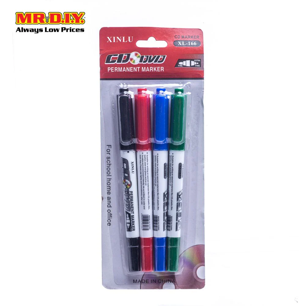XINLU Multi-Colour Dual Tip CD DVD Permanent Marker (4pcs) - Image 2
